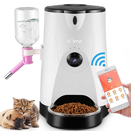 Automatic Pet Feeder, LOME Smart Feeder Pet Food and Water Dispenser with Real-Time HD Night Vision Camera for Dogs & Cats,Wi-Fi Enabled App for iPhone and Android