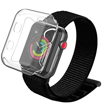 YIUES for Apple Watch Band 38mm 42mm with Case, Soft Breathable Woven Nylon Replacement Loop iWatch Band for Apple Watch Series 3/2/1 Sport Nike  and Edition