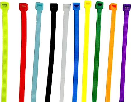 Nylon Cable Ties Heavy Duty Zip Ties with Self-Locking 10 Colors on Ethernet UV Black Zip (4'' 200pcs)