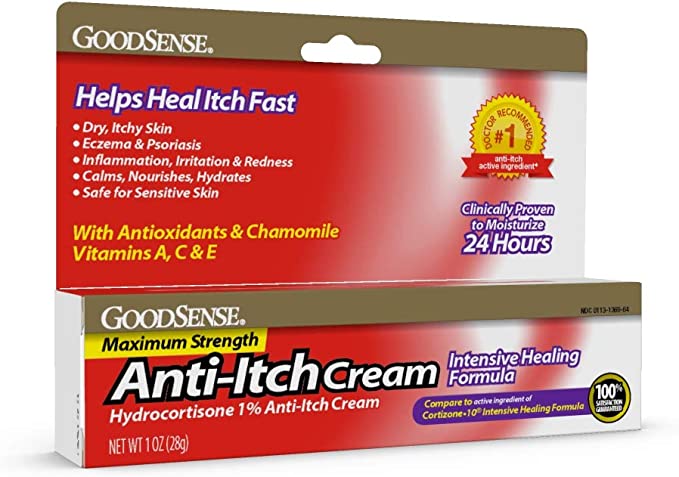 Good Sense Hydrocortisone Intensive Healing AntiItch Cream Temporarily relives itching Due to Poison Ivy Oak Sumac Bug Bites and Other Minor Skin irritations Inflammation and rashes, White, 1 Ounce