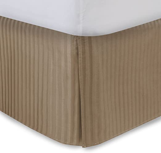 Camel Bed Skirt Queen Bed Skirt 14 Inch Drop, Tailored/Pleated Striped Bedskirt, Dust Ruffle with Split Corners and Platform, Solid Poly/Cotton 300TC Fabric