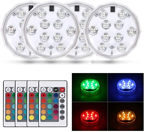 LEDGLE Submersible LED Light Bathtub Light Battery Operated Multi Color Changing Waterproof Decorated with Remote Control for Aquarium Hot Tub Vase Base Party Wedding (4 Pack)