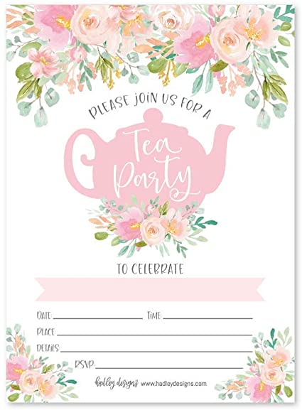25 Floral Tea Party Invitations, Little Girl Garden Tea Cup Time Bridal or Baby Shower Invite, High Tea Themed Ladies Event Ideas, Vintage Kids Birthday Supplies, Printed or Fill in The Blank Card
