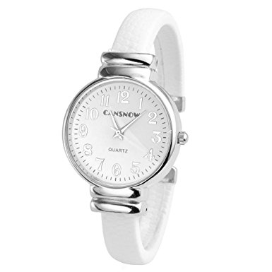 Top Plaza Fashion Women's Bangle Cuff Bracelet Analog Watch - White