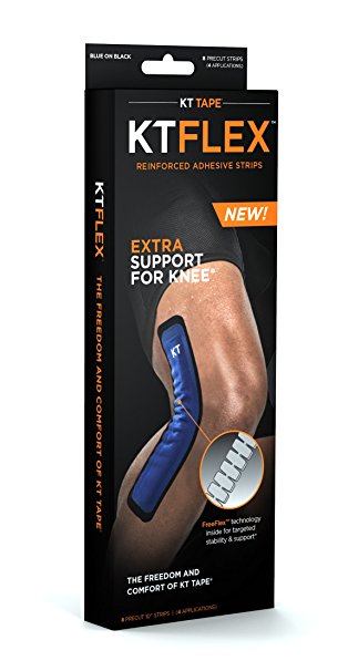 KT TAPE KT Flex Reinforced Adhesive Strips For Knees (8 Pre-Cut), 10", Blue