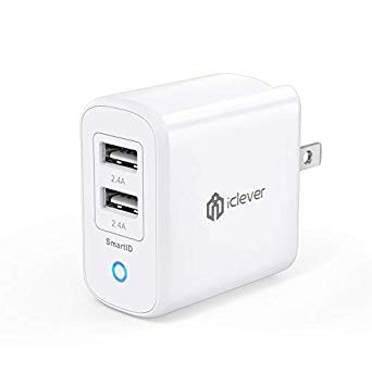 iClever BoostCube USB Charger, 24W 4.8A Dual Wall Charger with SmartID Tech, Foldable Plug, Optimal Charging for iPhone Xs/XS Max/XR/X/8/7/6/Plus, iPad Pro Air/Mini, Normal for Other USB Device