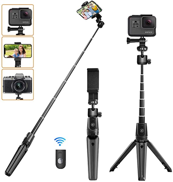 Phone Tripod, KKUYI Selfie Stick Tripod for iPhone with Remote, 3 in 1 iPhone Tripod Stand Mount Holder Bluetooth for iPhone 11 Pro Max XS Max XS XR X 8 7 6, Gopro, Cell Phone, Android, Camera
