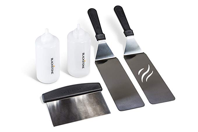Blackstone 1542 5 Piece Professional Grade Grill Griddle and BBQ Tool Kit with FREE GIFT - 2 Spatulas, 1 Chopper Scrapper, 2 Bottles for Condiments or Water or Oil and A Free Cookbook - Great for Griddle, Grill and Flat Top Cooking in the Backyard, Camping, Tailgating and Everywhere