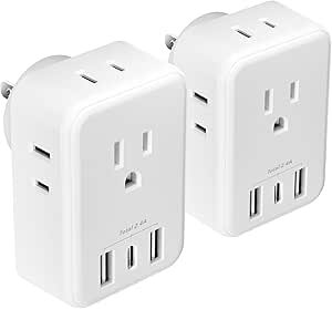 BN-LINK Multi Plug Outlet Extender 2 Pack, Outlet Splitter with 4 Outlet and 3 USB Ports (1 USB C), 4-Sided Multiple Plug Expander for Travel Kitchen Dorm Room Cruise Ship Essentials, White