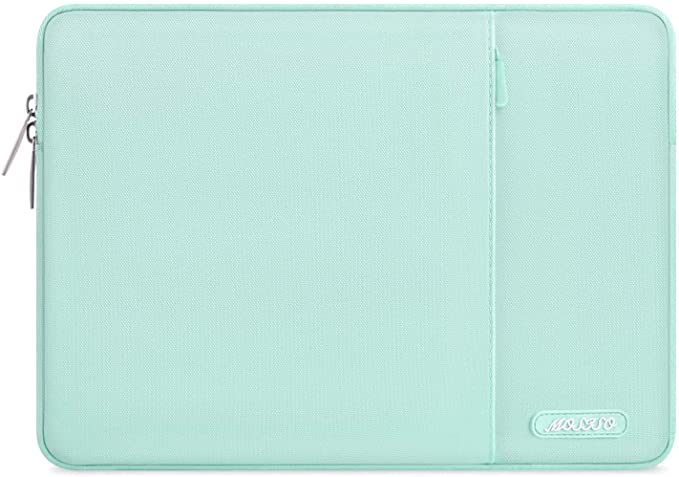 MOSISO Laptop Sleeve Bag Compatible with 13-13.3 inch MacBook Pro, MacBook Air, Notebook Computer, Water Repellent Polyester Vertical Protective Case Cover with Pocket, Mint Green