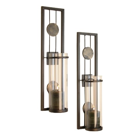 Contemporary Metal Candle Sconce Set - 2 Pc