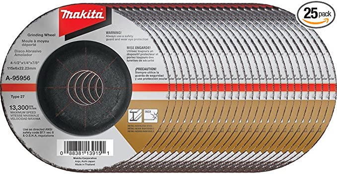 Makita A-95956-25 36 Grit INOX Grinding Wheel (Pack of 25), 4-1/2" x 1/4" x 7/8"