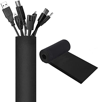 JOTO 130" Cable Management Sleeve, Cuttable Neoprene Cord Management Organizer System, Flexible Cable wrap Cover Wire Hider for Desk TV Computer Office Home Theater -Reversible (Large, black)