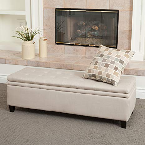 Sandford Fabric Upholstered Storage Ottoman Bench w/Tufted Top