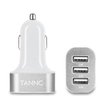 TANNC 3 Ports USB Car Charger (33W / 6.6Amps) - UNIVERSAL Portable Rapid Smart Charging (LED Charging Power Indicator) for iPhone 6S / iPhone 6S Plus / iPhone 6 / iPhone 6 Plus / iPad / Others - White