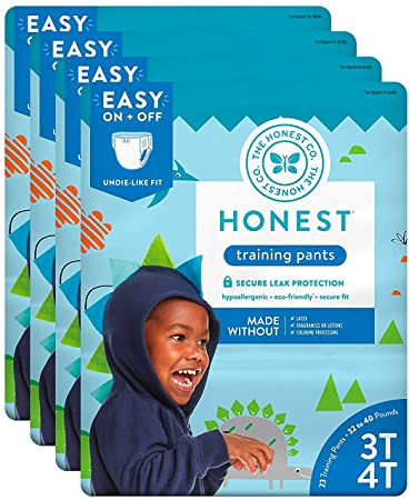 The Honest Company Toddler Training Pants | Dinosaurs | 3T/4T | 92 Count | Eco-Friendly | Underwear-Like Fit | Stretchy Waistband & Tearaway Sides | Perfect for Potty Training