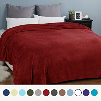 Flannel Blankets Bedspread Queen Size Red - Luxury Large Bed Fleece Blankets Super Soft Fluffy Warm Microfiber Solid Blanket 230x230cm by Bedsure