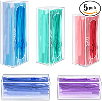 Ziplock Bag Storage Organizer 5 Pack, Acrylic Drawer Baggie Organizer Plastic Bag Dispenser Holder for Gallon, Slider Quart Freezer Sandwich Snack, for Ziploc Solimo Hefty Glad Variety 5 Size Bags