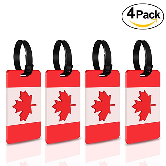 Luggage Tags, Foonii 4-Pack Canadian Flag Luggage Tag Labels, International Carry-on , Business Card Holder (Red/White)