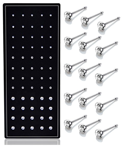 Fystir 120pcs 22G Small Nose Rings Studs Piercings Jewelry Stainless Steel 1.5mm 2mm 3mm a Set