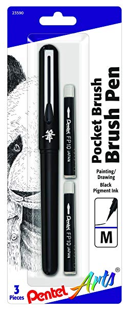 Pentel Arts Pocket Brush Pen With Refills 1 Pen   2 Refills Carded