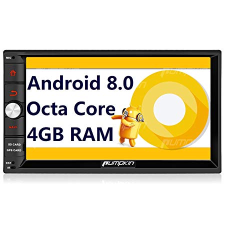 PUMPKIN Android 8.0 Double Din Car Stereo Head Unit 4GB RAM Sat Nav Bluetooth Support GPS DAB  WIFI Android Auto AUX USB SD Fastboot with 7” Touch Screen