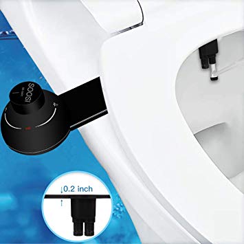 Bidet For Toilet, SOOSI Bidet Ultra Slim Self Cleaning Dual Nozzle Fresh Water Spray Bidets Front and Rear Bidet Attachment For Toilet Bidet Toilet Attachment- Adjustable Water Pressure, Black