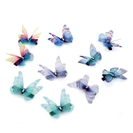 Butterfly Hair Clips Set 3D Double Layers Organza Crystal Butterflies Hair Accessories for Women Girls, Pack of 10