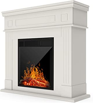 KUPPET 44 Inches Electric Fireplace - Space Fireplace Heater, Log Hearth with Realistic Flame and Remote Control