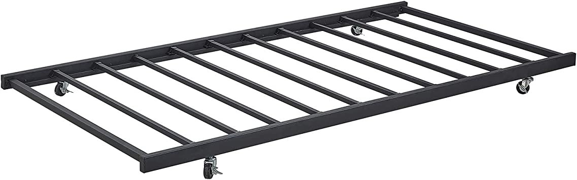 VECELO Twin Bed Frame Only/Roll Out Trundle /Enhanced Metal Slats Support