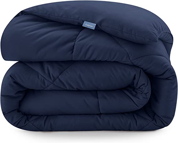 CozyLux Queen Navy Blue Comforter for All Season, Premium 1800 Series Down Alternative Quilted Duvet Insert for Bed with Corner Tabs, 300GSM Soft Microfiber Fill and Machine Washable (88" x 88")