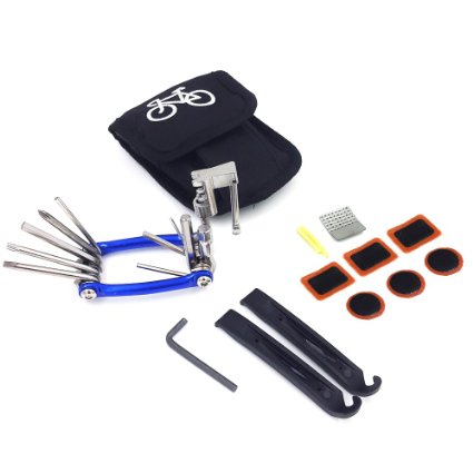 WOTOW Bicycle Maintenance Set Bag Multifunction 11 in 1 Chain Cutter Repair Kit Tire Patch Lever