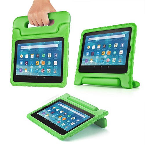 TNP Shock Proof Case for All New Fire 7 Tablet (7th Gen, 2017 Release) - For Kid Friendly Child Proof Anti Slip Impact Drop Light Weight Convertible Handle Stand Cover Protective Case (Green)