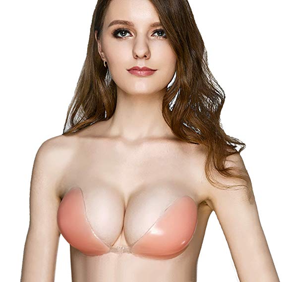 ONSON Adhesive Silicone Bra, Reusable Strapless Self Adhesive Silicone Invisible Push-up Bra for Women