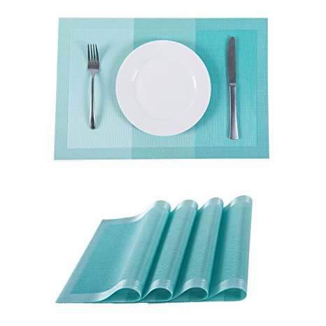 Set of 4 Placemats,Placemats for Dining Table,Heat-resistant Placemats, Stain Resistant Washable PVC Table Mats,Kitchen Table mats (4, Strip-Turq)