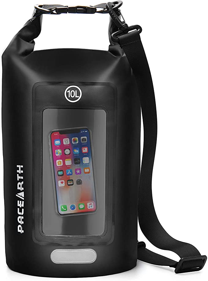 PACEARTH Double-layer Waterproof Dry Bag with Phone Window Case - Touchscreen Cover, Roll Top Dry Compression Sack with Reflective Strip for Kayaking, Beach, Rafting, Boating, Hiking, Camping, Fishing