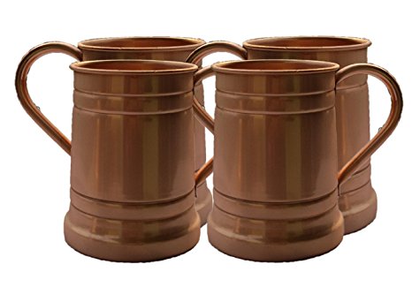 STREET CRAFT Set of-4, Handmade Solid Copper Moscow Mule Mug, Large Tankard 18 Oz Capacity.