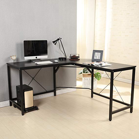 Mr IRONSTONE L-Shaped Desk Corner Table Computer Desk 59" PC Laptop Study Writing Table Workstation for Home Office
