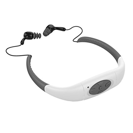 Sports Music Headset, Built-in 8GB Memory Underwater MP3 Player Radio FM Head Wearing MP3 Players Diving Swim Surfing Sports Super Waterproof IPX8 (8GB Memory, White)