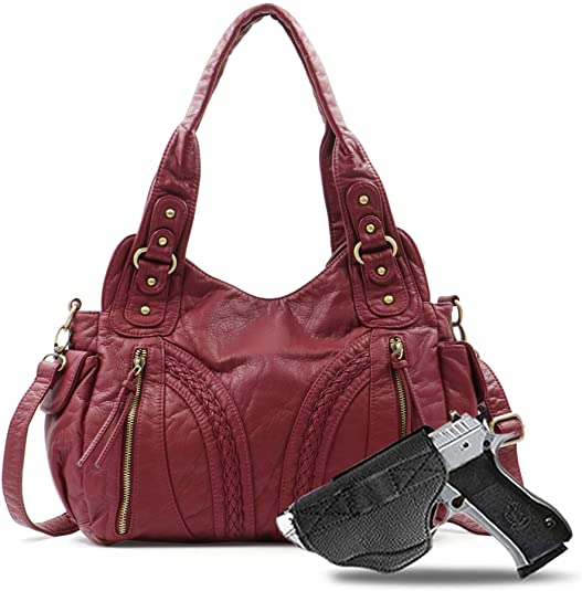 Montana West Concealed Carry Hobo Leather Purse for Womens Roomy Soft Washed Shoulder Bag
