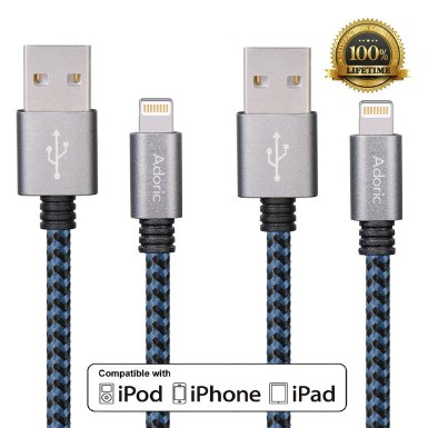 Adoric (TM) 2pcs 6ft Extra Long Nylon Braided 8 Pin Lightning to USB Cable with Aluminum Connector for iPhone 6s/6s Plus/6/6Plus/5s/5c/5, iPad/iPod Models, the Latest iOS9-Lifetime Warranty