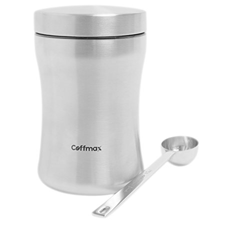 Coffmax Airtight Coffee Canister - Stainless Steel Container with Scoop (16 oz)