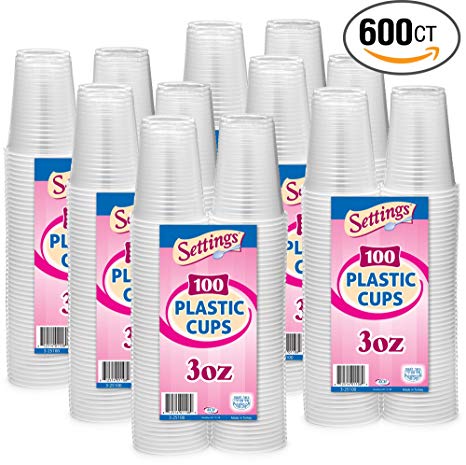 Settings 3oz Clear Disposable Drinking, Bathroom, Party, Rinsing, Plastic Cups 6 Pack (600 Cups)