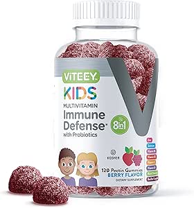 Kids Multivitamin Gummies with Probiotics - 8-1 Kids Vitamins for Immune Health Support with Vitamin C, D3, B12, B6, Zinc, Elderberry, Selenium - Vegetarian - Chewable Tasty Berry Flavored Gummy