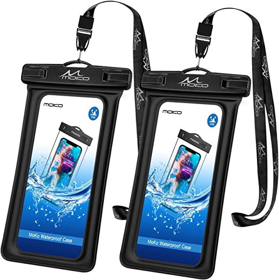 MoKo Floating Waterproof Phone Pouch [2 Pack], Floatable Phone Case Dry Bag with Lanyard Compatible with iPhone 13/13 Pro Max/iPhone 12/12 Pro Max/11 Pro/X/Xr/Xs Max/8, Samsung S21/S10/S9/S8