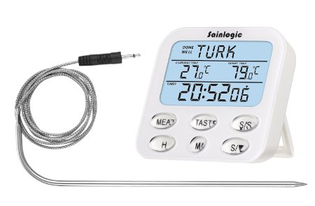 Sainlogic(R) Large LCD Digital Kitchen Food Meat Cooking Thermometer for BBQ Grill Oven Smoker with Digital kitchen timer