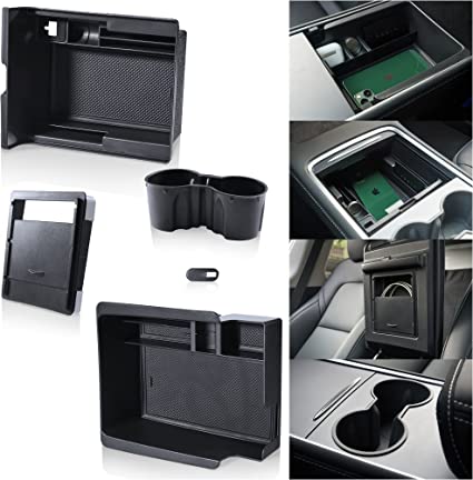 DEDC 5PCS Center Console Organizer Tray Compatible for 2023 2022 2021 Tesla Model Y Model 3 Accessories with Smooth Slide Technology Armrest Hidden Drawer Storage Box 1PC Webcam Cover 1PC Cup Holder