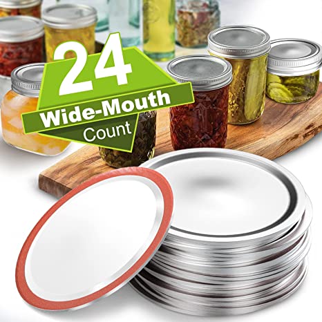 Wide Mouth Canning Lids for Ball, Kerr Jars - 24-Count Split-Type with Leak proof & Airtight Seal Features, Metal Mason Jar Lids for Canning - Food Grade Material, Silver/86 MM