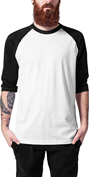 Urban Classics Men's Baseball T-Shirt, Contrast 3/4 Raglan Sleeve Shirt, Sports Shirt, Crew Neck, 100% Jersey Cotton Available, Sizes: S-5XL