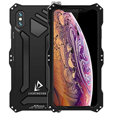 iPhone Xs Max Case LIGHTDESIRE Tough Armor Shock Resistant Aluminum Metal Bumper Military Cover Shell Protective Lens with Rope Strap Case for iPhone Xs Max - Matte Black